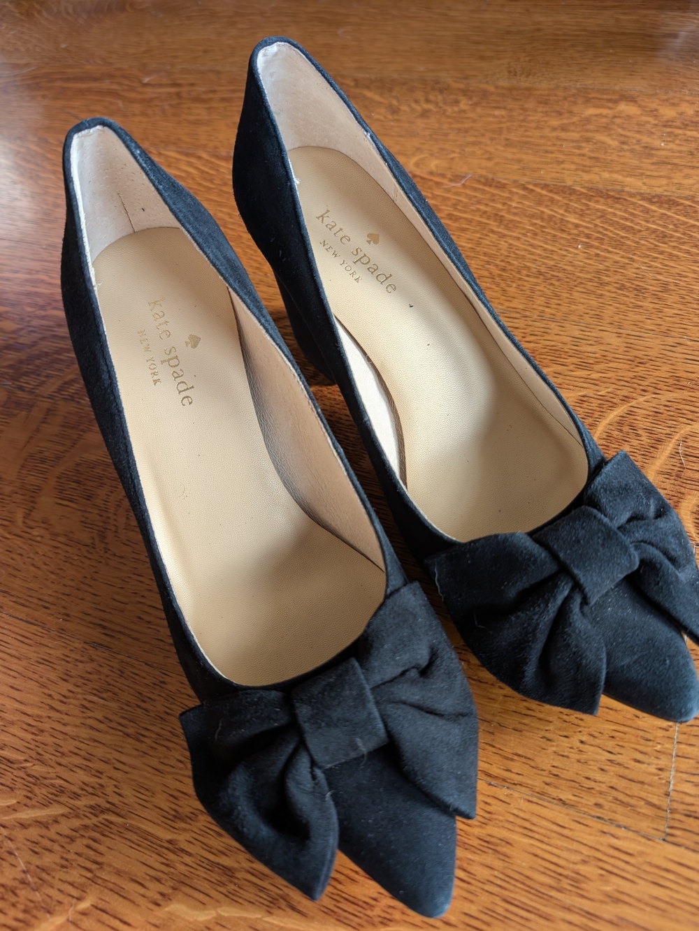 Kate Spade New York Black Bow Pointed-Toe Pumps Block Heel Size 6.5